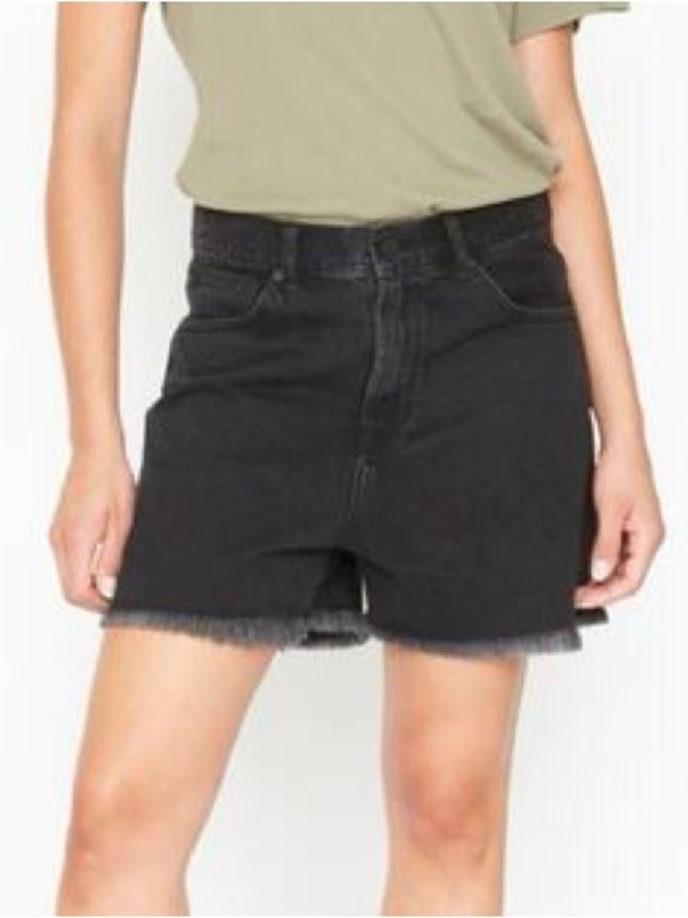 Sandrine Rose Free People High Rise Black Denim Shorts Frayed Hem Size 27 NWT